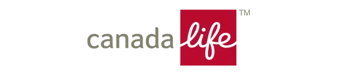 Canada Life logo with the word canada in lowercase black letters and life in white cursive on a red square background. STG-Health