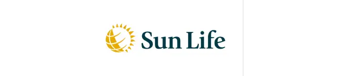 Sun Life logo featuring a stylized yellow sun on the left and the words Sun Life in dark blue text to the right, set against a white background. STG-Health