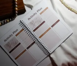 Wellness planner on a desk representing daily DBT diary card tracking, patterns and progress.