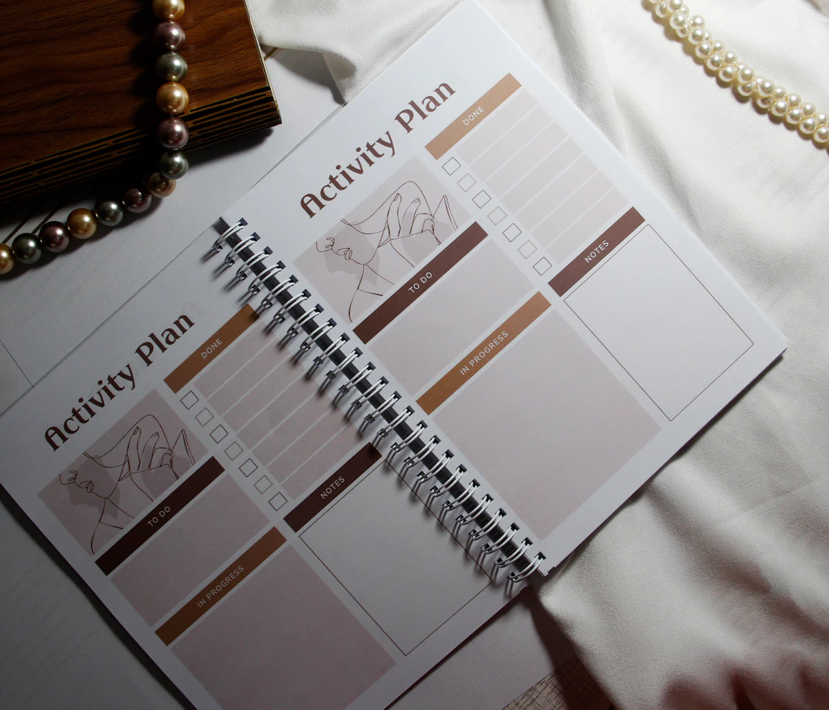 Wellness planner on a desk representing daily DBT diary card tracking, patterns and progress.