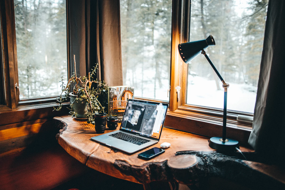 Calm home workspace representing secure online DBT and telehealth participation.